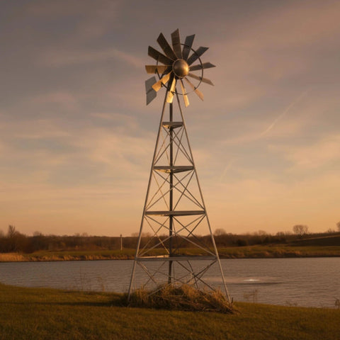 Base Windmill Pond Aerator Beside Pond At Sunset