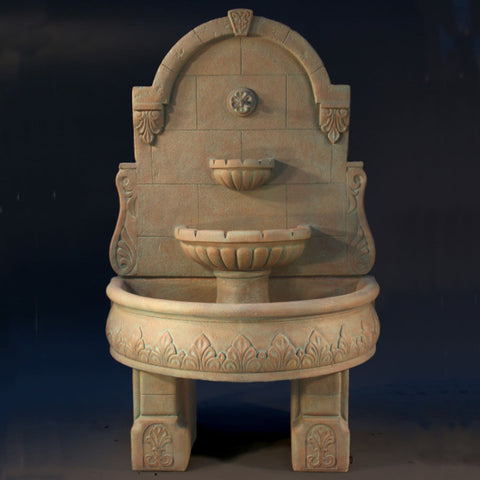 Bavarian Outdoor Wall Water Fountain With Pedestals With Colored Background