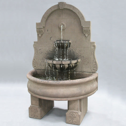 Bavarian Wall Outdoor Fountain With Plain Basin And Pedestals With Colored Background