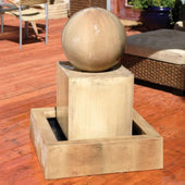 Block With Ball Garden Water Fountain By Gist With Wicker Sofa And Wooden Floor