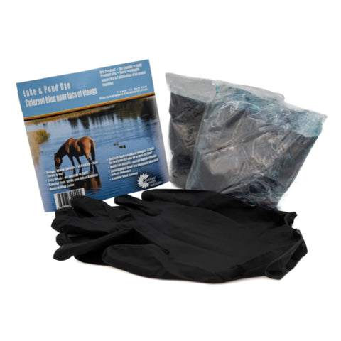 Blue Pond Dye With Instructions And Gloves On White Background