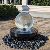 Blue Thumb 14inch Crystal Sphere Fountain Kit With Garden Shrubs And White Bench