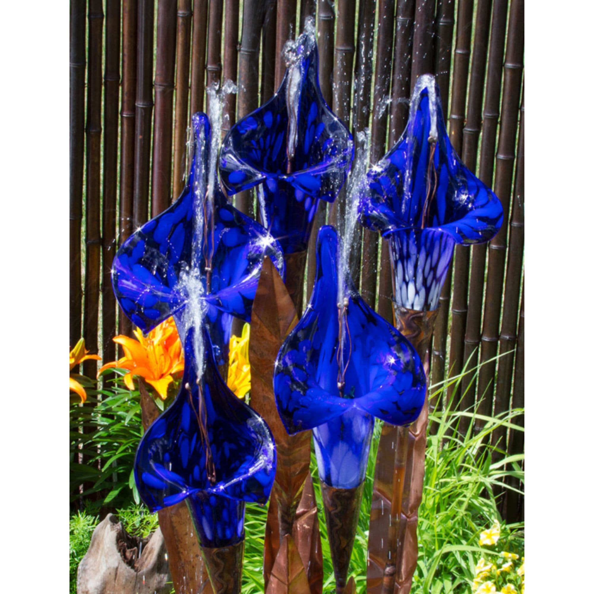 Blue Thumb Iris Flower Garden Fountain - Thumbnail 4