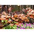 Thumbnail for Blue Thumb 70 Copper Extra Tall Maple Tree Garden Fountain With Bamboo Fence In The Back And Flowers In Front