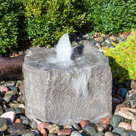 Blue Thumb Agate Falls Stone Garden Fountain With Trees Background