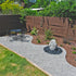 Thumbnail for Blue Thumb Almond-Shaped Red Marble Stone Fountain With Table And Chairs, Wooden Fence Behind