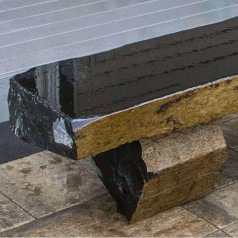 Blue Thumb Basalt 72 Garden Bench Close-up Placed On Brown Tile With Gray Floor