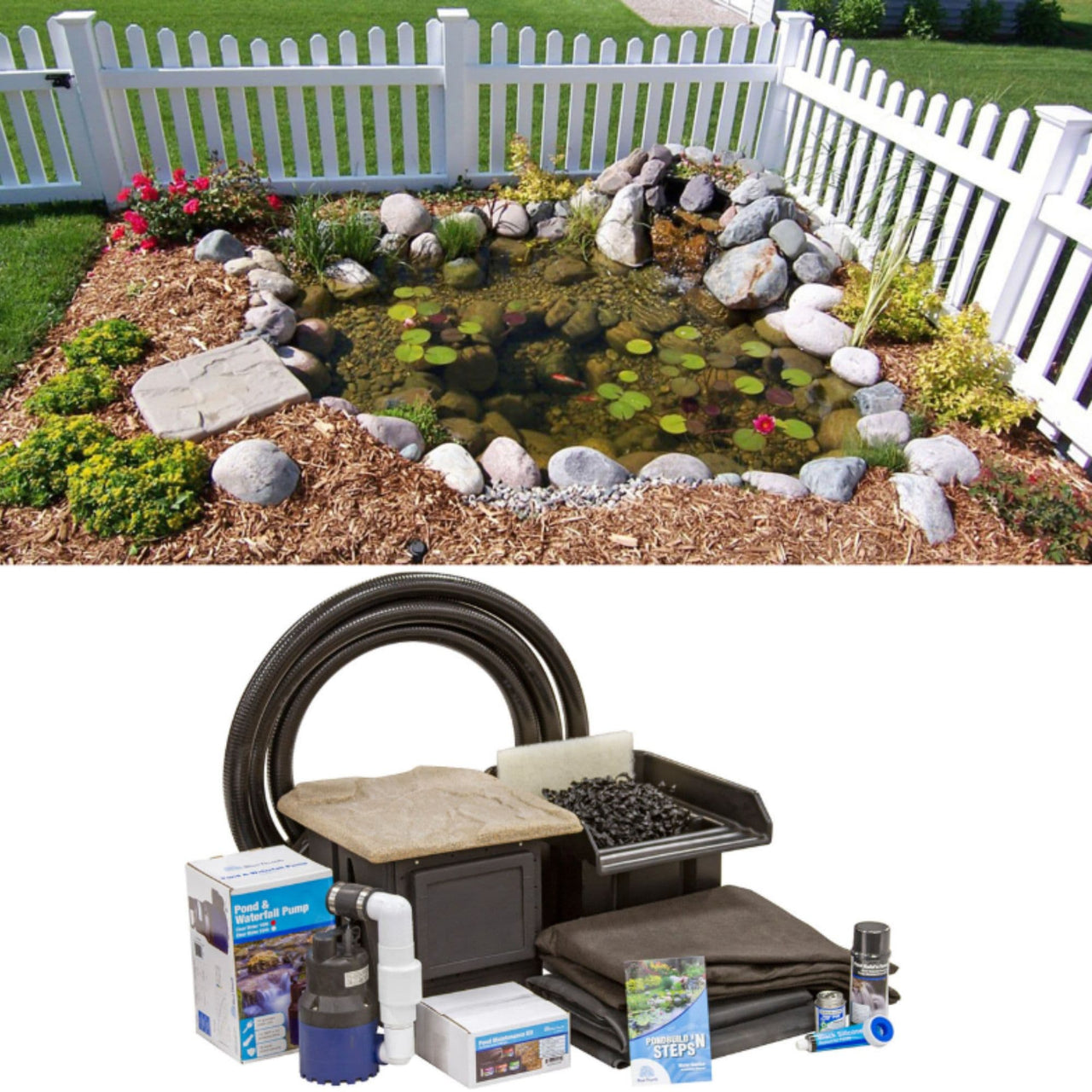 Blue Thumb DIY Small Pond Kit Garden Pond Kit With White Fence