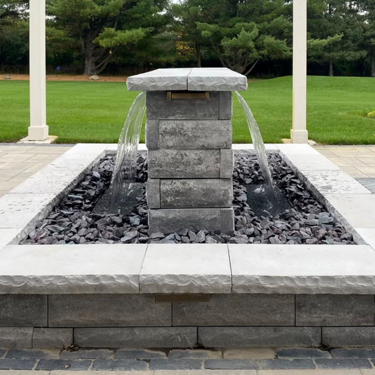 Blue Thumb Formal Falls Wall Waterfall Kit Modern Stone Fountain With Lawn Background