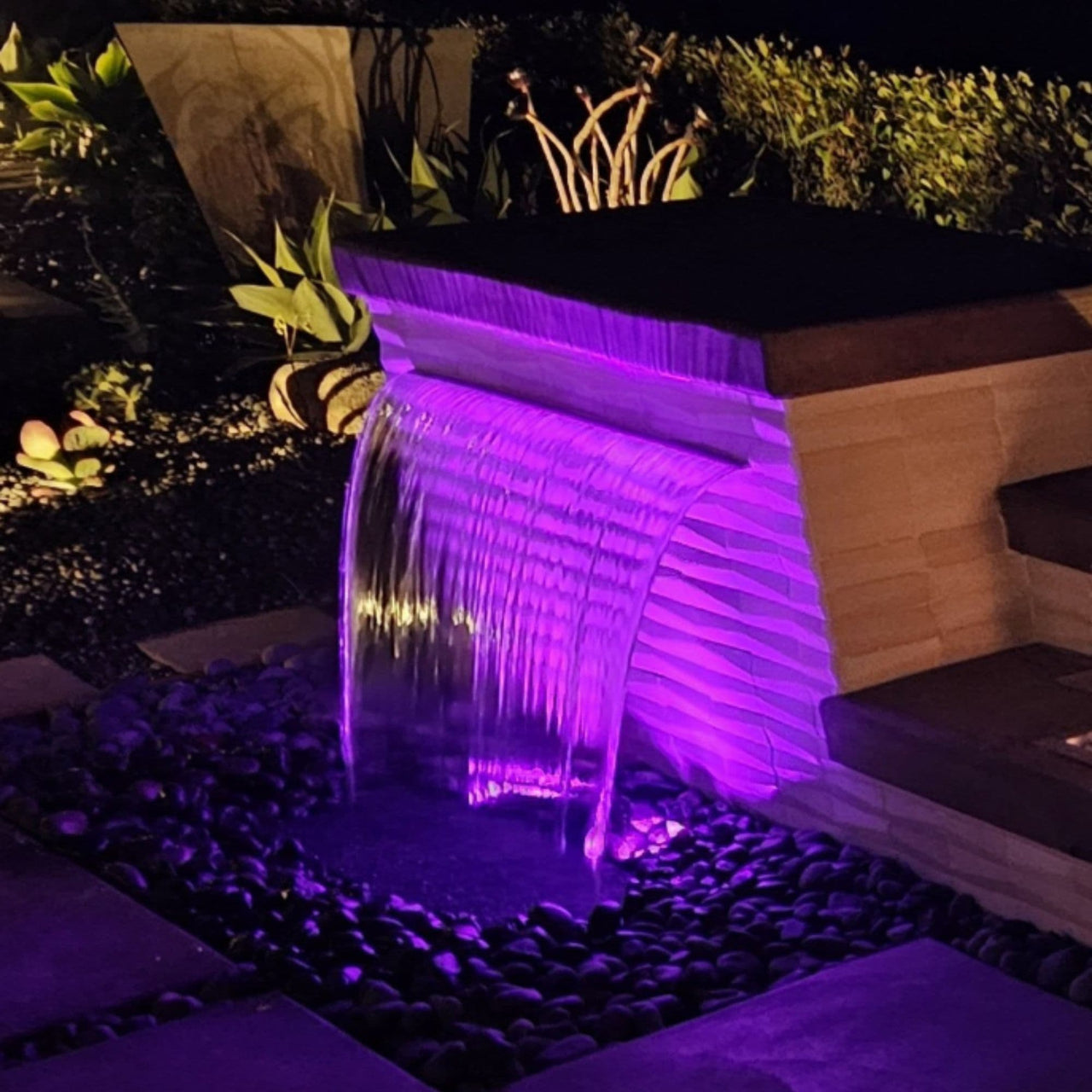 Blue Thumb Formal Falls Wall Waterfall Kit On Garden Background With Purple Lights  - Large Kit