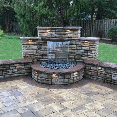 Blue Thumb Formal Falls Wall Waterfall On Brick Fountain With Patio And Trees Without Lights - Large Kit