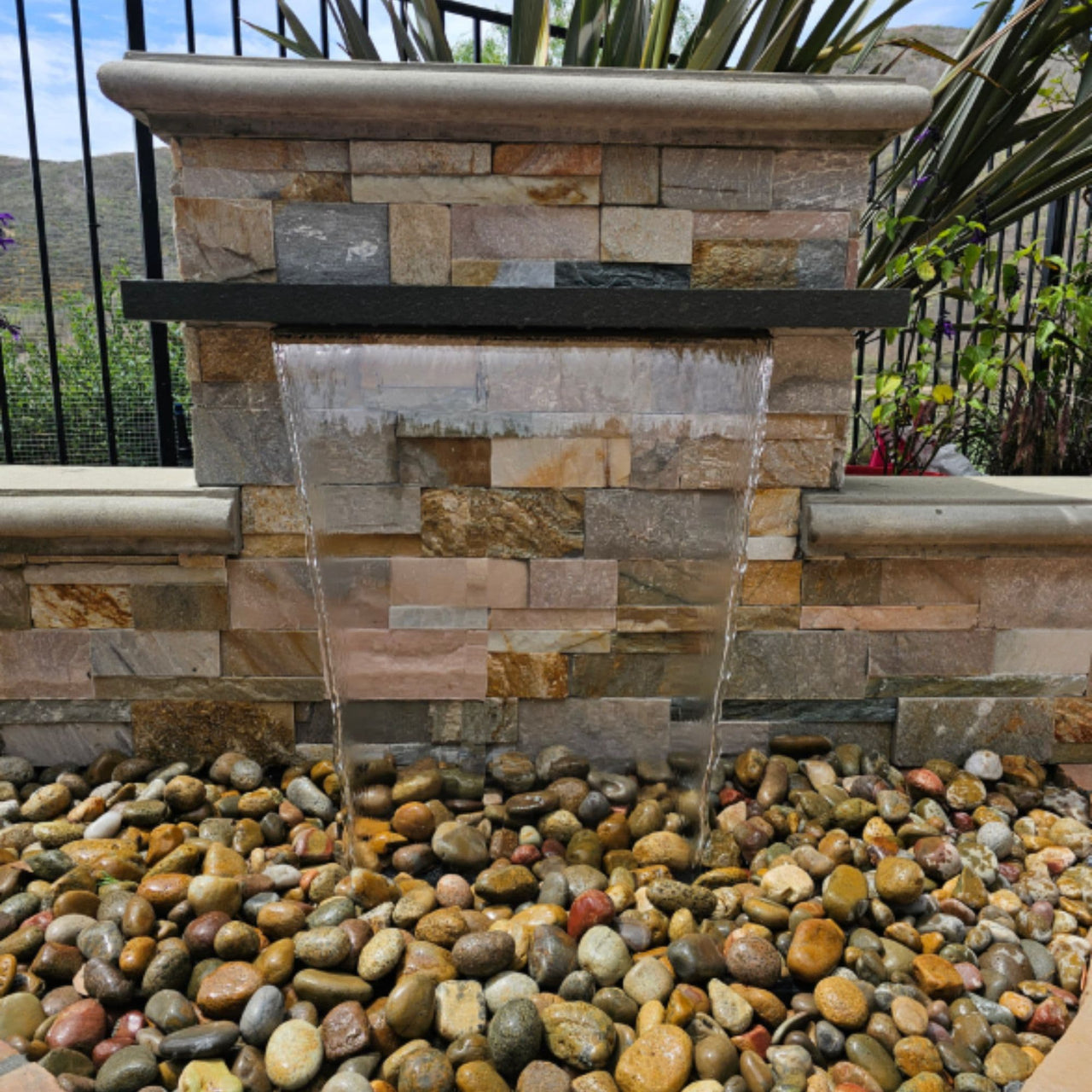 Blue Thumb Formal Falls Wall Waterfall With Pebbles And Fence Background Without Lights  - Large Kit