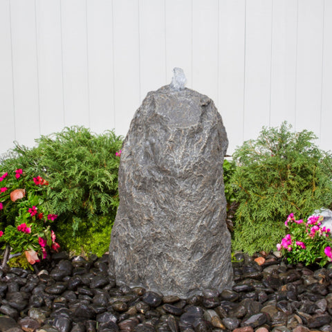Blue Thumb Matterhorn Outdoor Stone Fountain Medium With White Wall And Plants Background