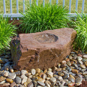 Blue Thumb Medium Bird Bath Stone Outdoor Fountain With White Fence And Green Plants Behind