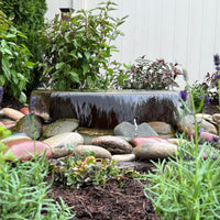 Thumbnail for Blue Thumb Rustic Sugar Kettle Powder-Coated Cast Iron Fountain Surrounded By Ornamental Plants