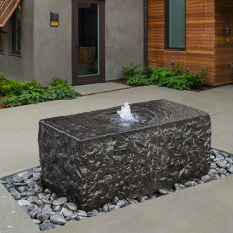 Blue Thumb Shizukesa Stone Outdoor Fountain With Modern House And A Green Plants Background