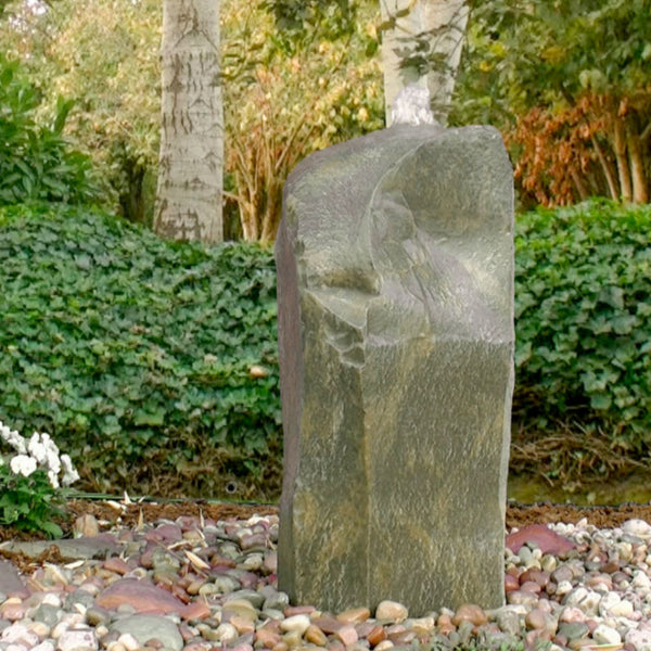 Blue Thumb Silver Falls Outdoor Fountain Rock With Big Trees And Green Plants Behind