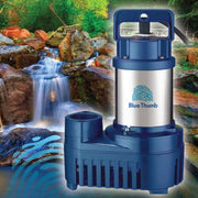 Blue Thumb Stainless Steel Pond Pump With Waterfall Background