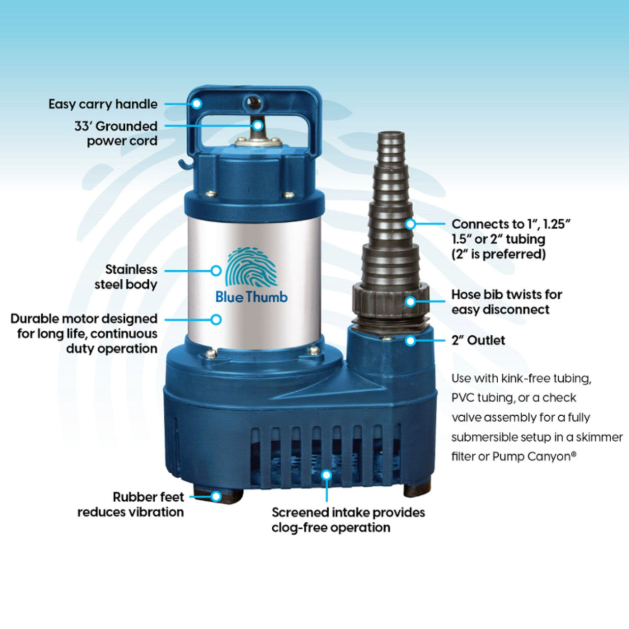 Blue Thumb Stainless Steel Submersible Pond & Waterfall Pump Specification