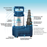 Thumbnail for Blue Thumb Stainless Steel Submersible Pond & Waterfall Pump Specification