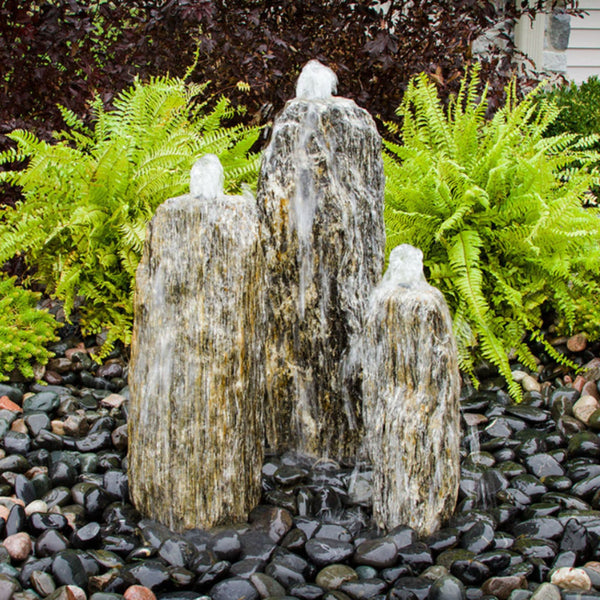 Blue Thumb Triple Beachcomber Chiseled Stone Fountain With With Ferns Background