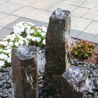 Thumbnail for Blue thumb Triple Bowled Polished Top Basalt Column Outdoor Fountain With White Flower Background