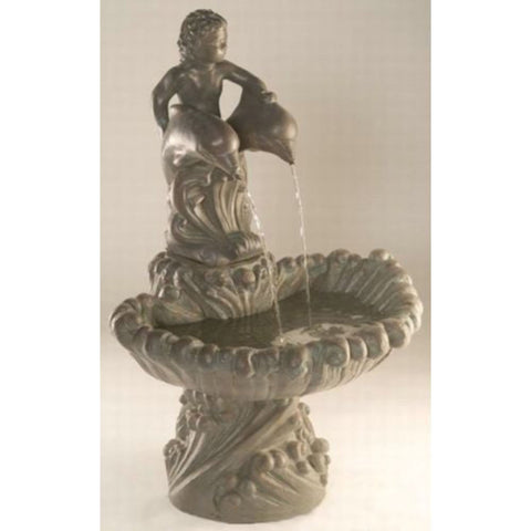 Boy on Dolphins Cast Stone Garden Fountain With Colored Background