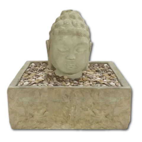 Buddha Head Fountain With Plain White Background