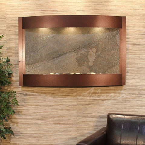 Calming Waters Wall Mounted Fountain With Green Leaves And Leather Chair-Copper Vein Green Featherstone