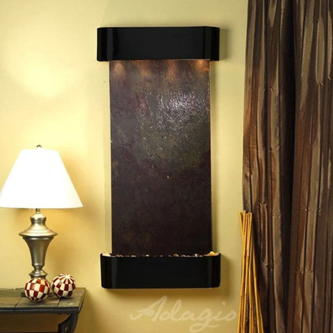 Cascade Springs Wall Mounted Fountain Rajah Featherstone-Blackened Copper Trim-Round Corners With Silky Brown Curtain