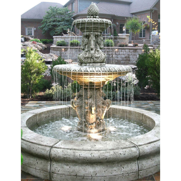 Cavalli Garden Fountain with Decorative Pond With Big House Background