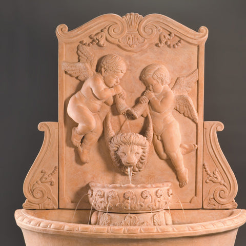 Cherub Outdoor Wall Fountain with Pedestals
