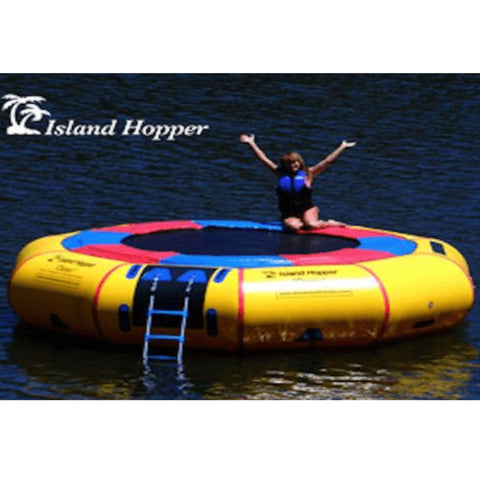 Classic 15 Island Hopper Trampoline With Smiling Girl Raise Her Hands On Floating Trampoline
