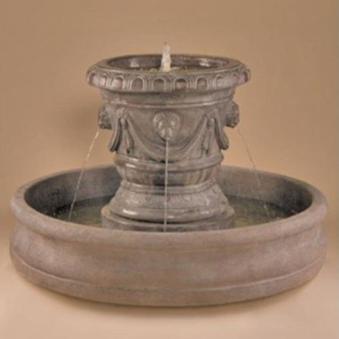 Classico Pot with Lion Heads Outdoor Fountain With Beige Background