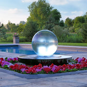 Crystal Sphere Fountain Kit With Overlooking Scenic Landscape And Swimming Pool