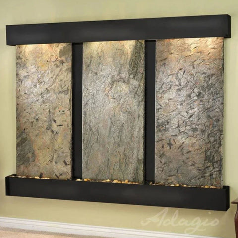 Deep Creek Falls Wall Mounted Fountain Greenish Accent Walls-Green Slate Blackened Copper Squared Corners