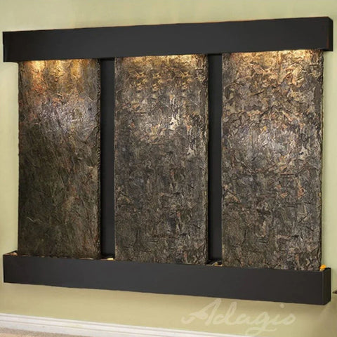 Deep Creek Falls Wall Mounted Fountain Greenish Accent Walls With White Wood Edging