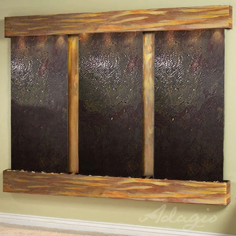 Deep Creek Falls Wall Mounted Fountain Multi Color Feather Stone Rustic Copper Squared