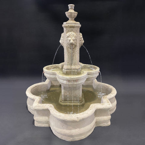 Diamante Lion Fountain with 66 Quatrefoil Basin With Dark Background