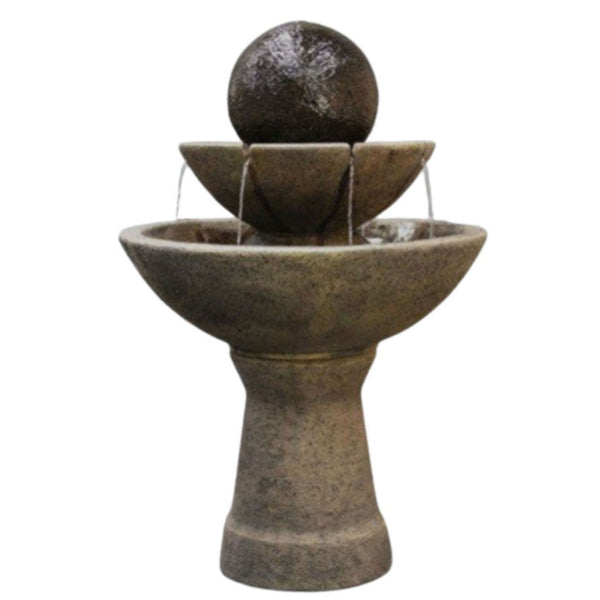 Fiore Stone 2-Tier Zen Ball Garden Water Fountain - Tall With Plain White Background