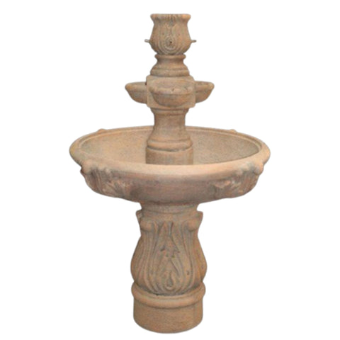 Fiore Stone Assisi Tiered Garden Water Fountain with Cobra Pedestal Plain White Background