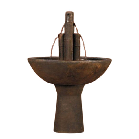 Fiore Stone Bamboo Cast Stone Garden Fountain Plain White Background