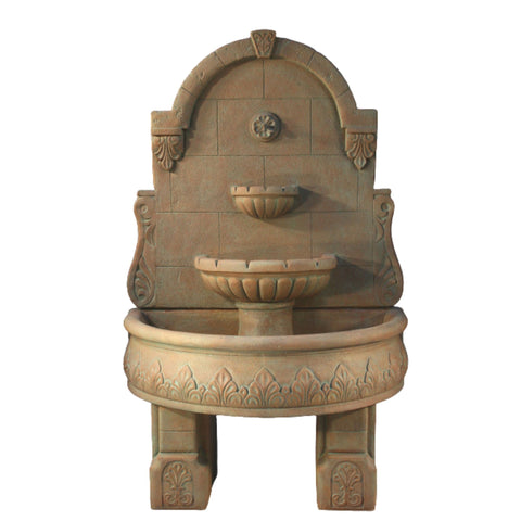 Fiore Stone Bavarian Outdoor Wall Water Fountain With Pedestals With Plain White Background