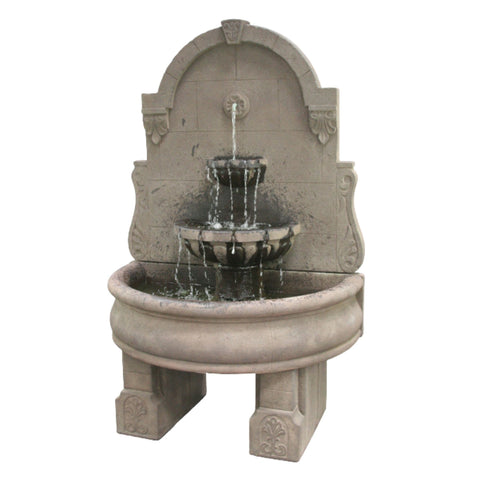 Fiore Stone Bavarian Wall Outdoor Fountain With Plain Basin And Pedestals With Plain White Background
