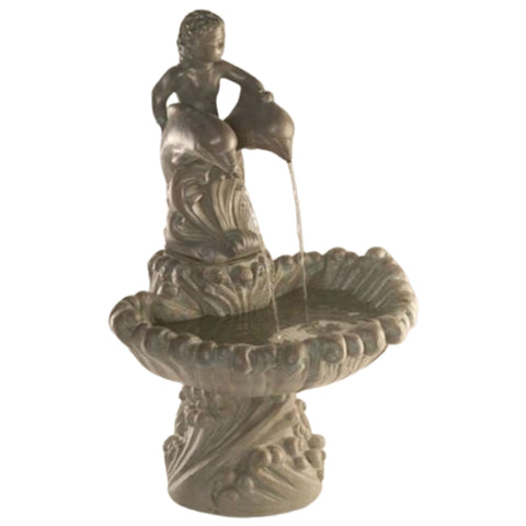 Fiore Stone Boy on Dolphins Cast Stone Garden Fountain With Plain White Background