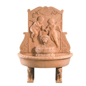 Fiore Stone Cherub Outdoor Wall Fountain with Pedestals With Plain White Background