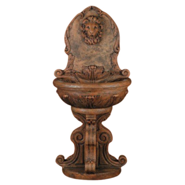 Fiore Stone Classic Lion Outdoor Wall Fountain With Plain White Background