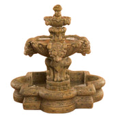Fiore Stone Courtyard Lion Tiered Garden Fountain in Quatrefoil Basin - Small With Plain White Background