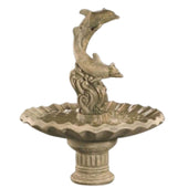 Fiore Stone Dolphins With Shell Bowl Cast Stone Garden Fountain With Plain White Background