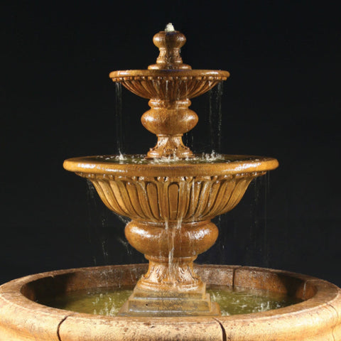 Fiore Stone Formal Garden Fountain with Fiore Pond With Dark Background